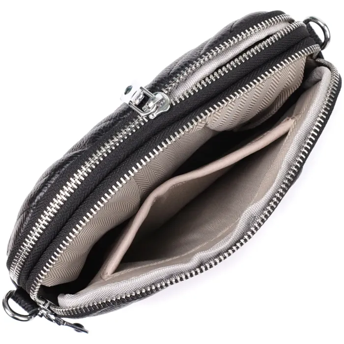 Стильна сумка прошита трикутниками із натуральної шкіри Vintage 22909 Чорний