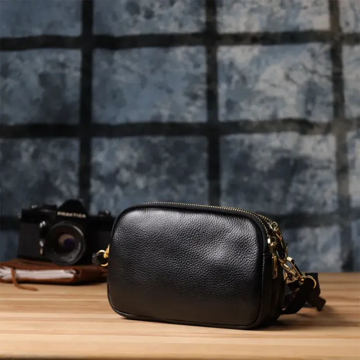 Сумка з натуральної шкіри з трьома відділеннями для жінок Vintage 22890 Чорний