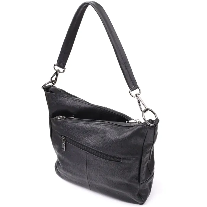 Практична жіноча сумка з двома ремінцями з натуральної шкіри Vintage 23053 Чорний