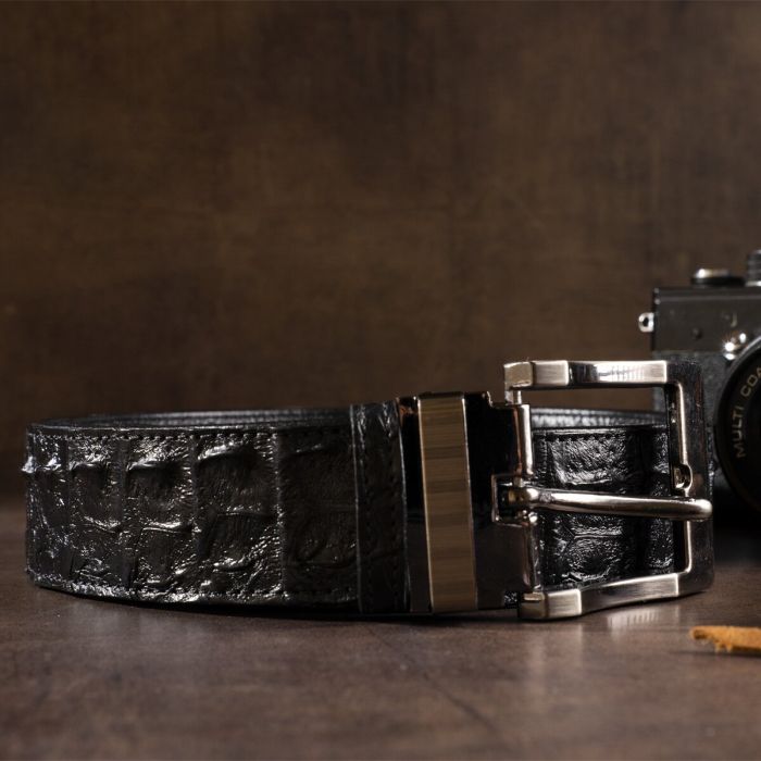 Ремінь класика з натуральної шкіри крокодила CROCODILE LEATHER 18018 Чорний