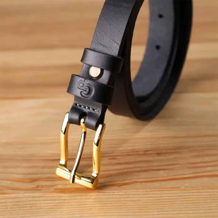 Тонкий шкіряний ремінь для жінок GRANDE PELLE 22947 Чорний