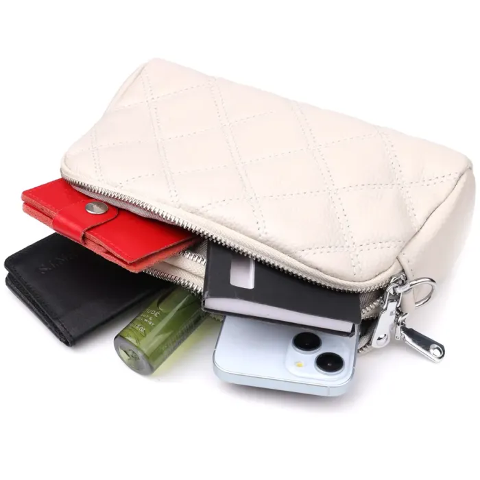 Модна жіноча сумка прошита ромбами з натуральної шкіри Vintage 22931 Білий