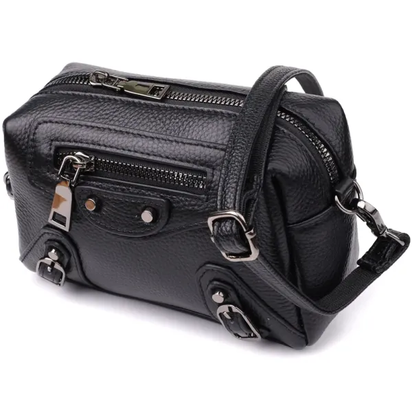 Модна жіноча сумка з натуральної шкіри з актуальним декором Vintage 22922 Чорний