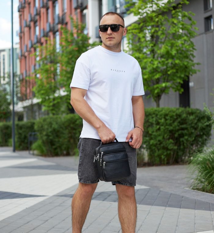 Чоловіча чорна шкіряна сумка-барсетка 22х24х8, месенджер Bexhill A25-228C чорний