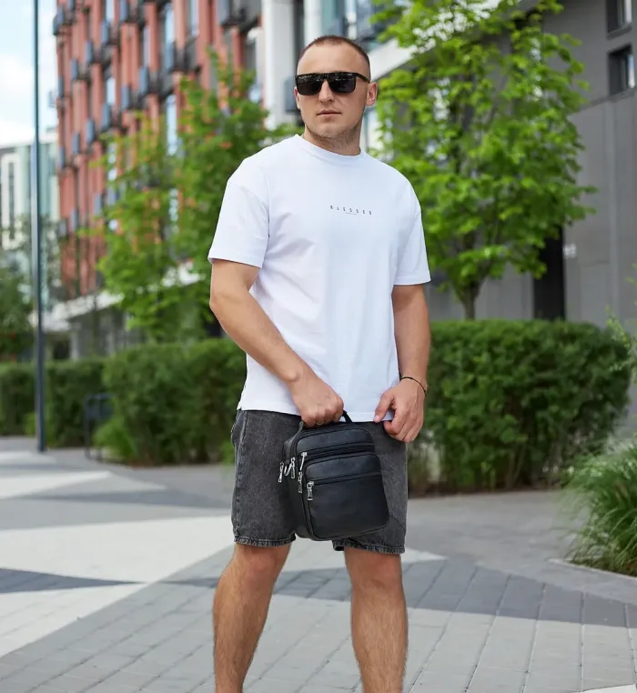 Чоловіча чорна сумка-барсетка 18x22x8, месенджер з натуральної шкіри Tiding Bag M2237A чорний