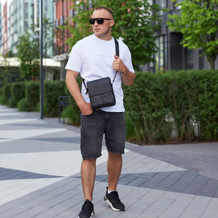Шкіряна сумка чоловіча 21х24х6, барсетка через плече м'яка, месенджер для гаджетів BEXHILL TD-21334A