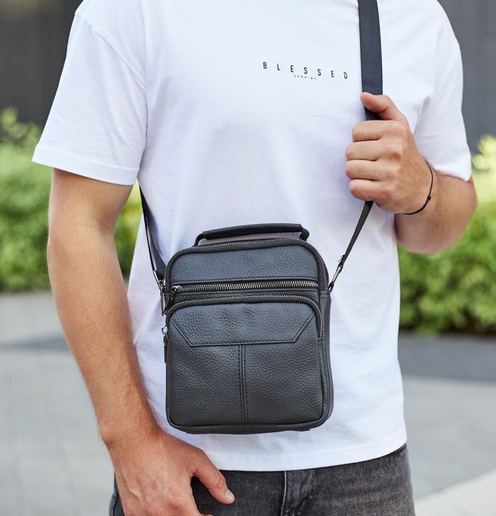 Чоловічий шкіряний месенджер 18x22x8, сумка планшет через плече Tiding Bag A25F-1519A чорний