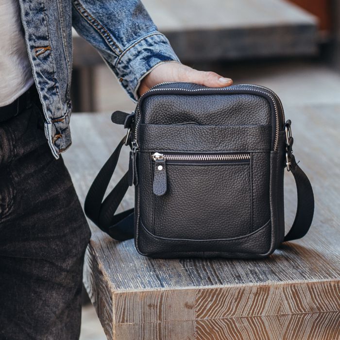 Чоловіча барсетка 18х21х7, сумка шкіряна планшетка через плече Tiding Bag SK N5386 чорна