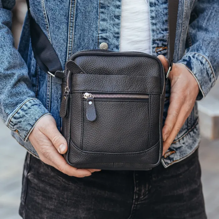 Чоловіча барсетка 18х21х7, сумка шкіряна планшетка через плече Tiding Bag SK N5386 чорна