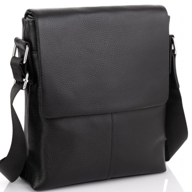 Чоловічий класичний месенджер 23х26х6, шкіряний барсетка через плече Tiding Bag 2862 чорний