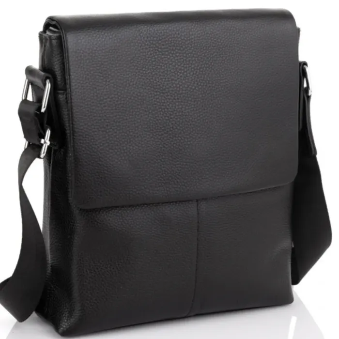 Чоловічий класичний месенджер 23х26х6, шкіряний барсетка через плече Tiding Bag 2862 чорний