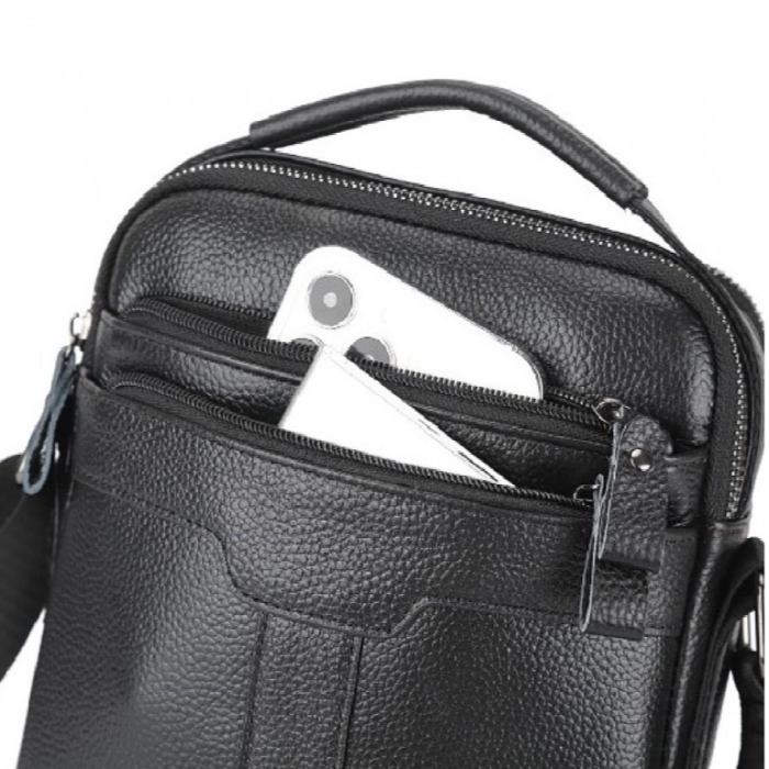 Чоловіча шкіряна сумка-месенджер 21х25х6, барсетка через плече Tiding Bag A25-3278A Чорна