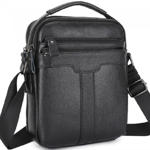 Чоловіча шкіряна сумка-месенджер 21х25х6, барсетка через плече Tiding Bag A25-3278A Чорна