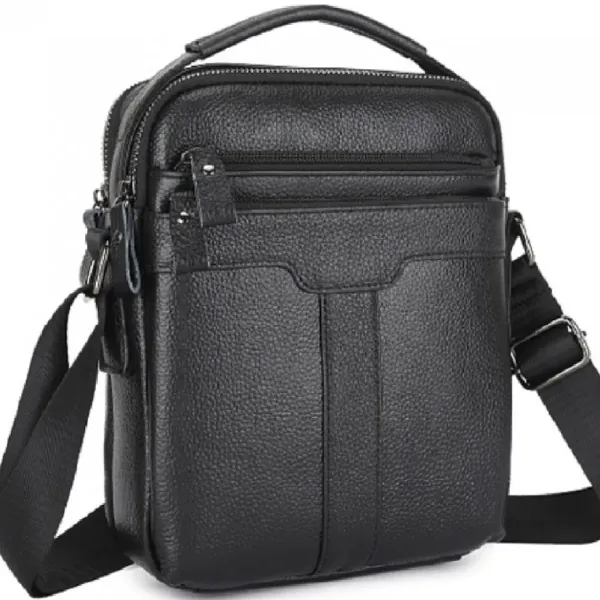 Чоловіча шкіряна сумка-месенджер 21х25х6, барсетка через плече Tiding Bag A25-3278A Чорна