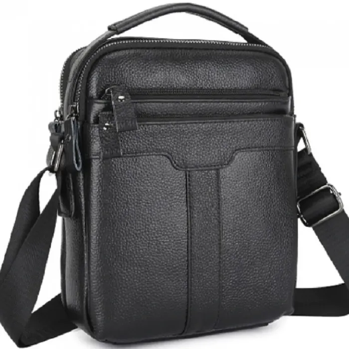 Чоловіча шкіряна сумка-месенджер 21х25х6, барсетка через плече Tiding Bag A25-3278A Чорна
