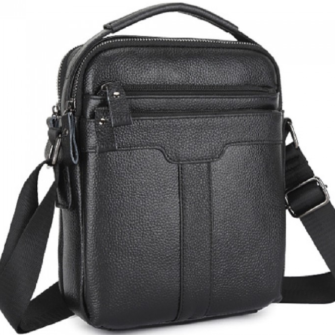 Шкіряна чоловіча сумка-барсетка 21х25х6, месенджер з ручкою Tiding Bag 73957 чорна