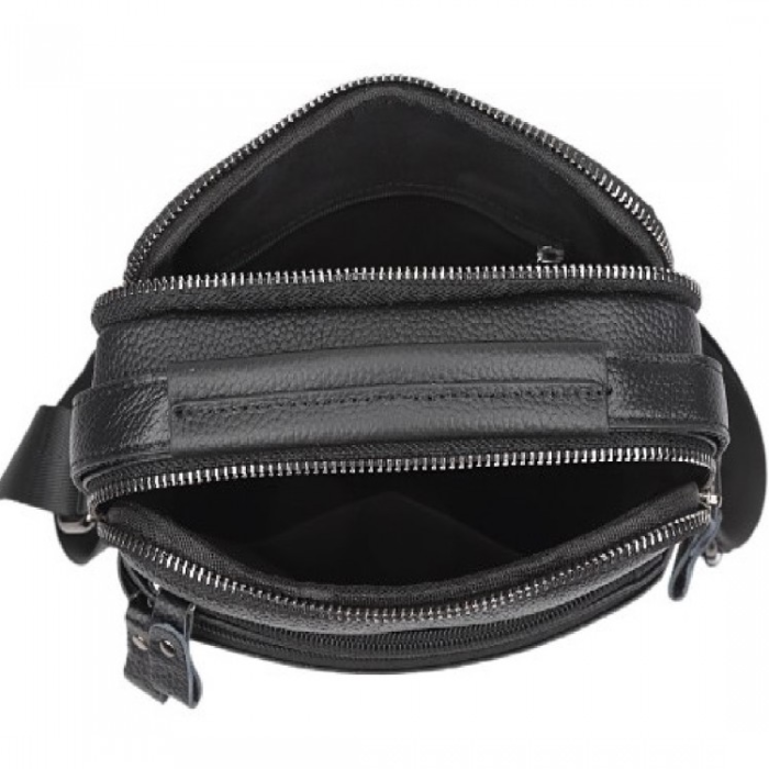 Шкіряна чоловіча сумка-барсетка 21х25х6, месенджер з ручкою Tiding Bag 73957 чорна
