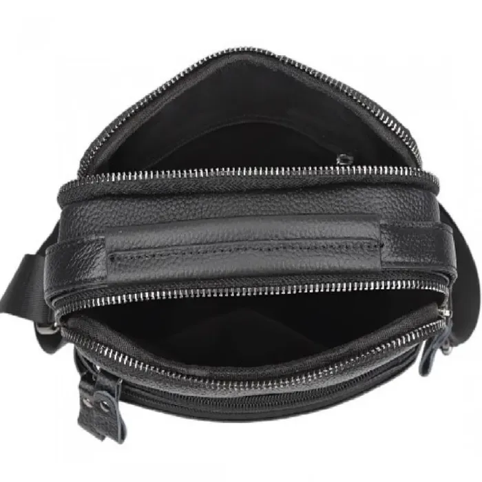 Шкіряна чоловіча сумка-барсетка 21х25х6, месенджер з ручкою Tiding Bag 73957 чорна