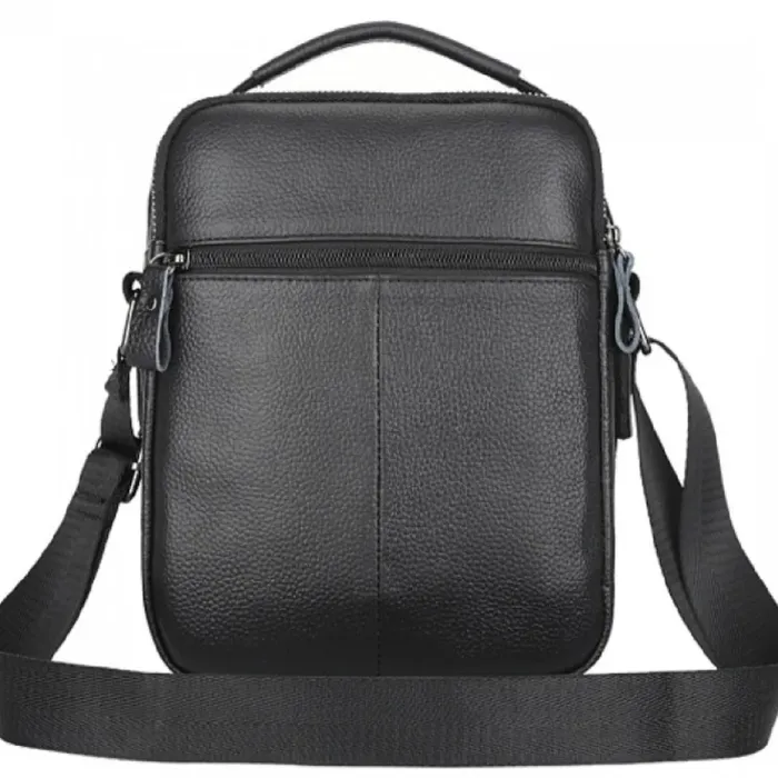 Чоловіча шкіряна сумка-месенджер 21х25х6, барсетка через плече Tiding Bag A25-3278A Чорна