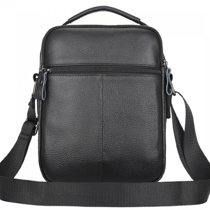 Шкіряна чоловіча сумка-барсетка 21х25х6, месенджер з ручкою Tiding Bag 73957 чорна