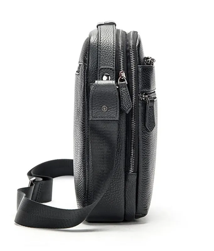 Чоловіча шкіряна сумка через плече 23х26х8, барсетка для телефону та документів Tiding Bag 711511 чорна