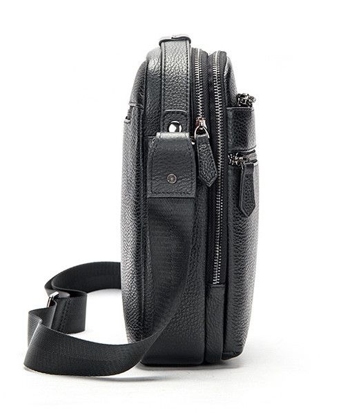 Шкіряна чоловіча сумка планшет через плече 23х26х8, наплічна барсетка Tiding Bag MN-284334 чорна