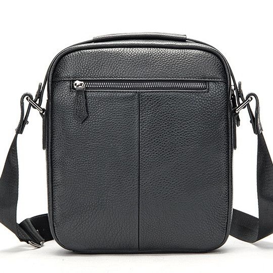 Чоловіча шкіряна сумка через плече 23х26х8, барсетка для телефону та документів Tiding Bag 711511 чорна