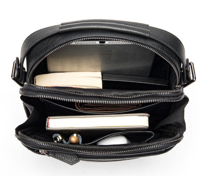 Шкіряна чоловіча сумка планшет через плече 23х26х8, наплічна барсетка Tiding Bag MN-284334 чорна