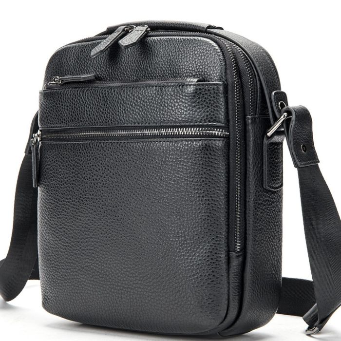 Шкіряна чоловіча сумка планшет через плече 23х26х8, наплічна барсетка Tiding Bag MN-284334 чорна
