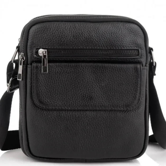 Шкіряна чоловіча сумка 17х21х5, барсетка через плече Tiding Bag 4134A чорна