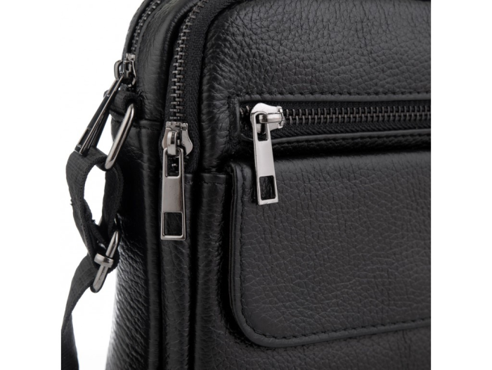 Шкіряна чоловіча сумка 17х21х5, барсетка через плече Tiding Bag 4134A чорна