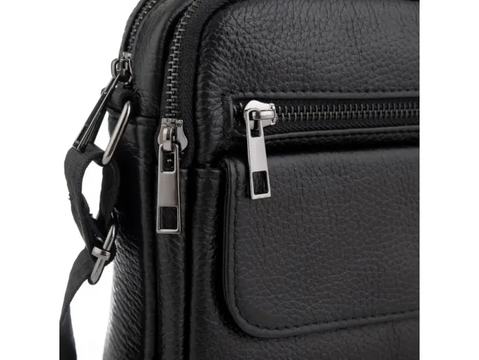 Шкіряна чоловіча сумка 17х21х5, барсетка через плече Tiding Bag 4134A чорна