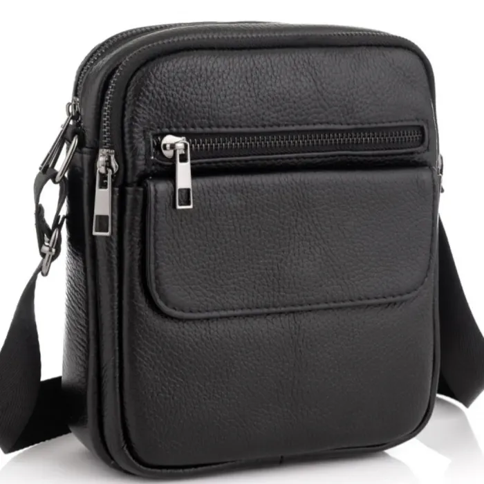 Шкіряна чоловіча сумка 17х21х5, барсетка через плече Tiding Bag 4134A чорна