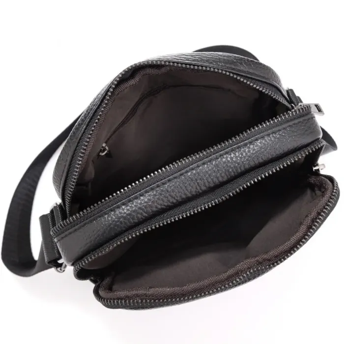 Шкіряна чоловіча сумка 17х21х5, барсетка через плече Tiding Bag 4134A чорна