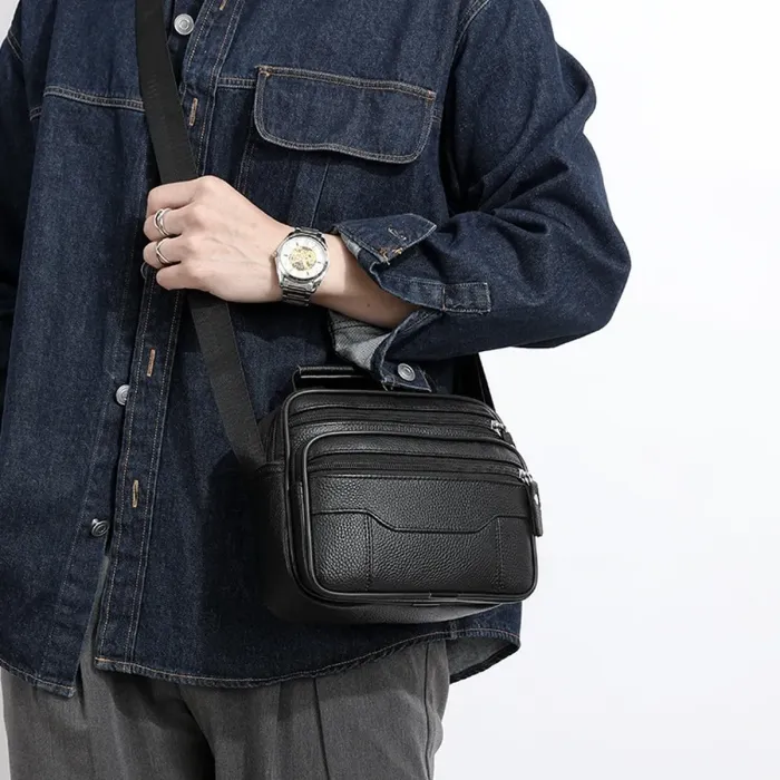 Чоловіча барсетка з ручкою 25x19x6.5, шкіряна сумка з ременем через плече BEXHILL BX-14440B чорна