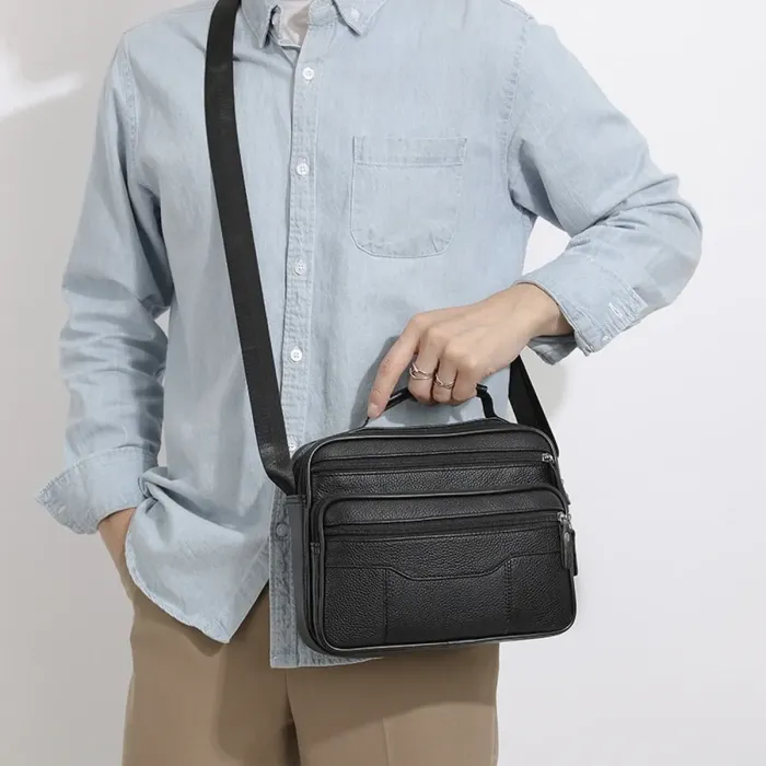 Чоловіча барсетка з ручкою 25x19x6.5, шкіряна сумка з ременем через плече BEXHILL BX-14440B чорна