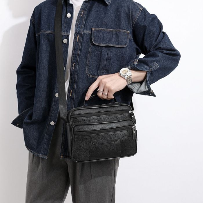 Чоловіча барсетка з ручкою 25x19x6.5, шкіряна сумка з ременем через плече BEXHILL BX-14440B чорна