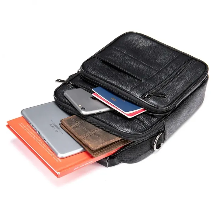 Чоловіча шкіряна сумка-барсетка 20х25х 5.5, месенджер через плече Bexhill BX-02103 чорний