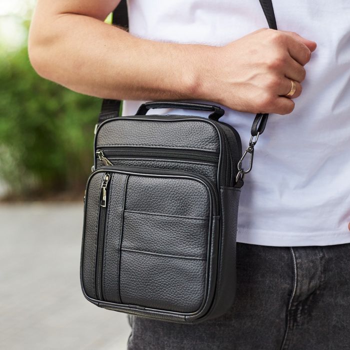 Чоловіча шкіряна сумка-барсетка 20х25х 5.5, месенджер через плече Bexhill BX-02103 чорний