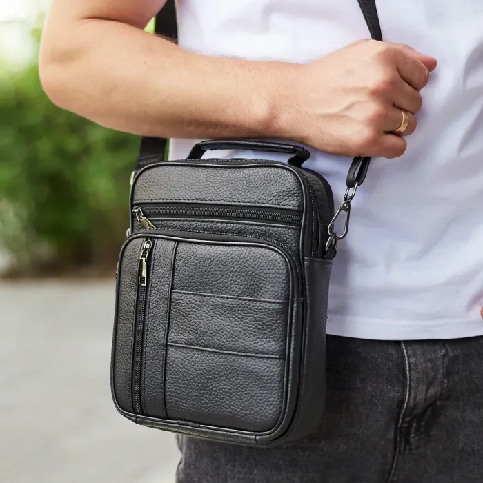 Чоловіча шкіряна сумка-барсетка 20х25х 5.5, месенджер через плече Bexhill BX-02103 чорний