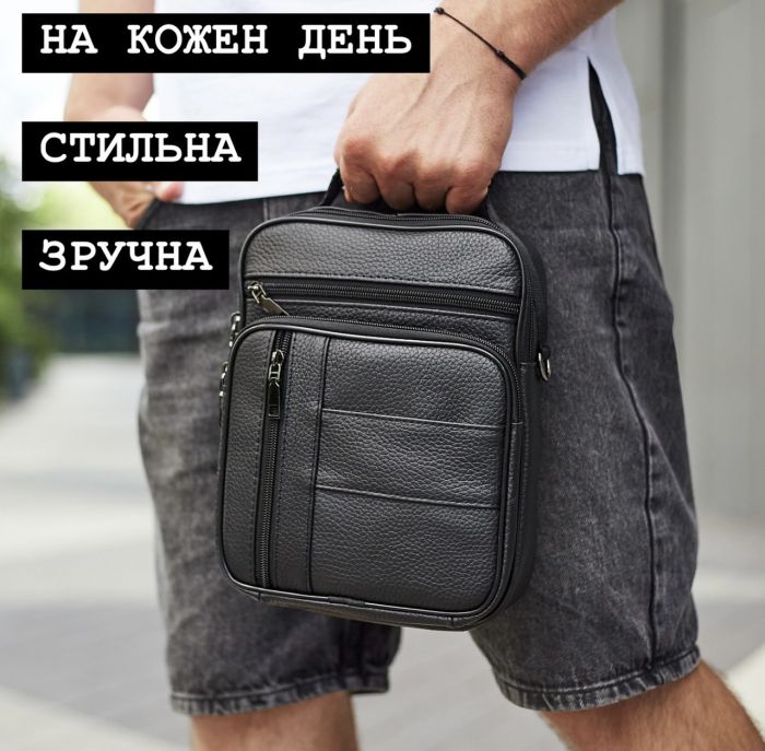 Чоловіча шкіряна сумка-барсетка 20х25х 5.5, месенджер через плече Bexhill BX-02103 чорний