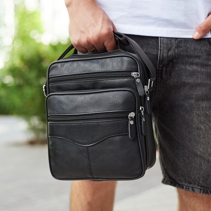 Чоловіча шкіряна сумка-барсетка 23х27х9, месенджер через плече Bexhill Bx-56402 чорна
