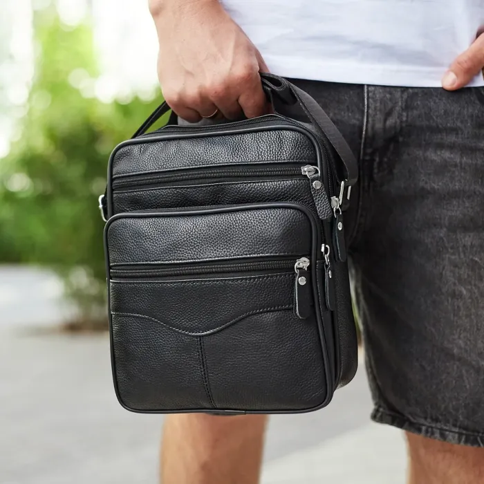Чоловіча шкіряна сумка-барсетка 23х27х9, месенджер через плече Bexhill Bx-56402 чорна