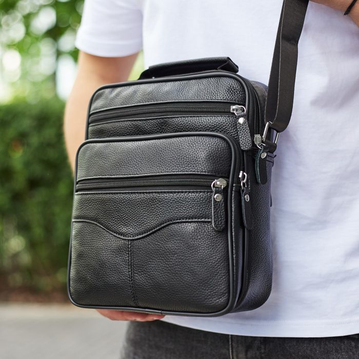 Чоловіча шкіряна сумка-барсетка 23х27х9, месенджер через плече Bexhill Bx-56402 чорна