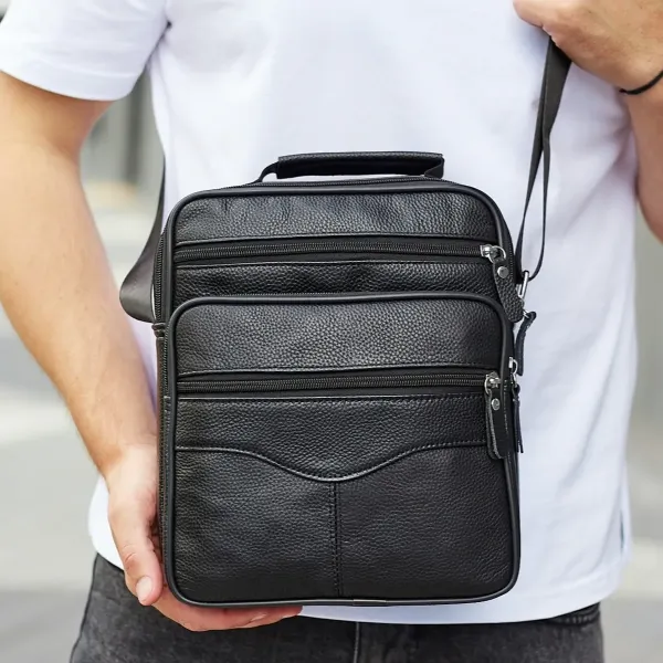 Чоловіча барсетка через плече 23х27х9 / месенджер наплічний з натуральної шкіри, чорний