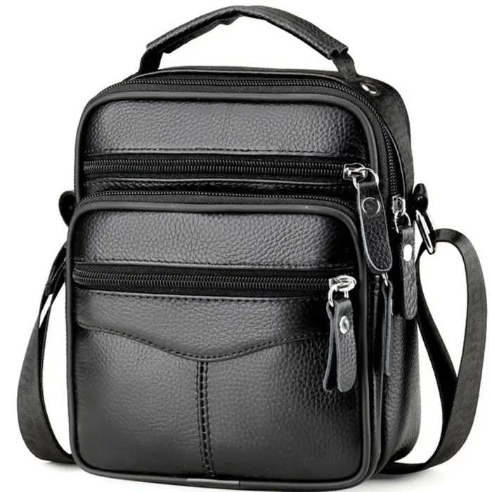 Чоловіча сумка барсетка 17x21x9, шкіряна сумочка планшет Tiding Bag 75003 чорна