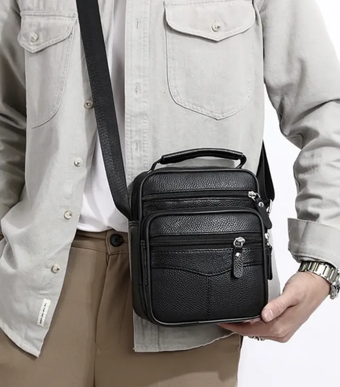 Чоловіча сумка барсетка 17x21x9, шкіряна сумочка планшет Tiding Bag 75003 чорна