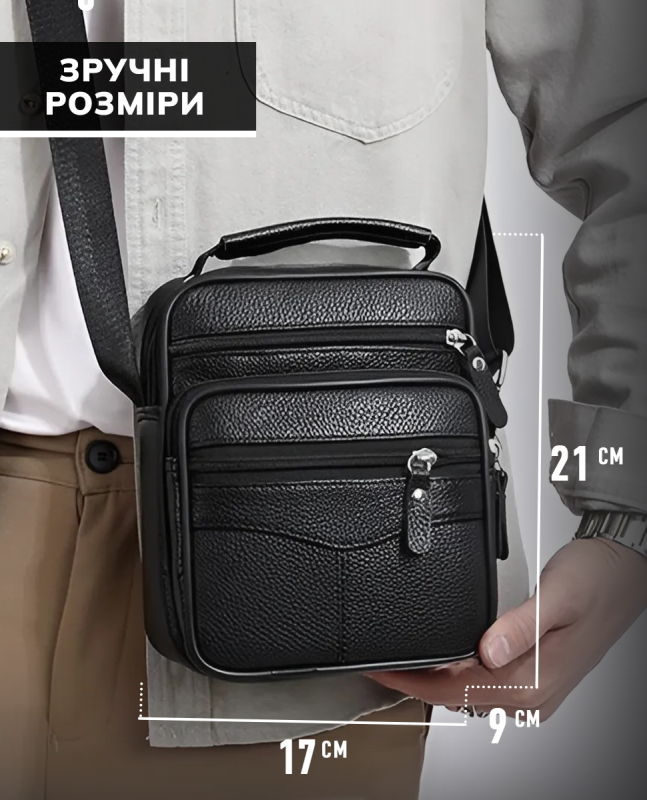 Чоловіча сумка барсетка 17x21x9, шкіряна сумочка планшет Tiding Bag 75003 чорна