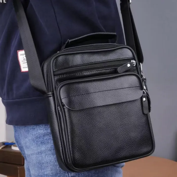 Чоловіча шкіряна барсетка через плече 22х26х9, месенджер з ручкою Bexhill Bx-66503 чорний