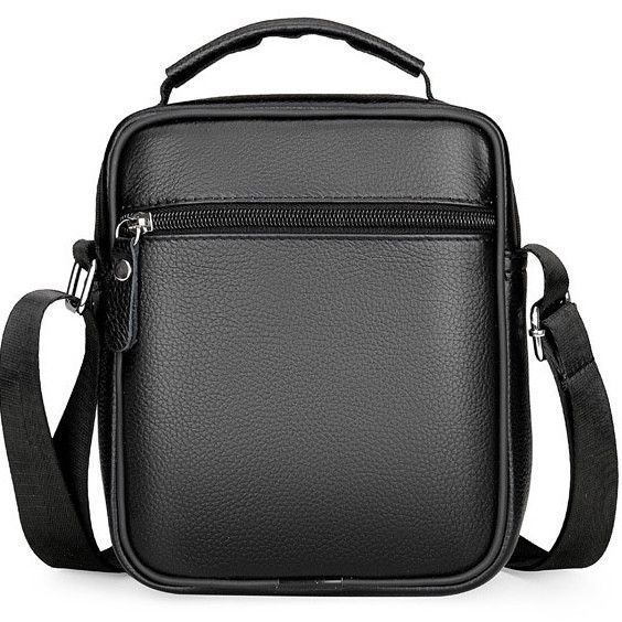 Чоловічі шкіряні сумки планшет 17х21х9, барсетка через плече з ручкою чорна 86802